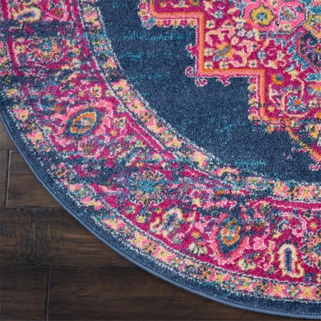 Palacedesigns 8 ft. Round Blue & Pink Medallion Area Rug PA3667943